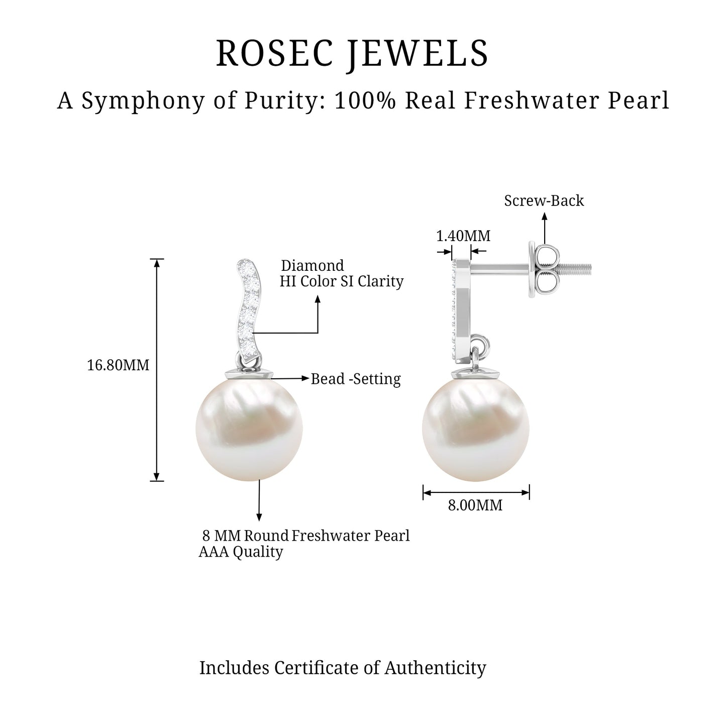 14 Carat Freshwater Pearl Drop Earrings with Diamond