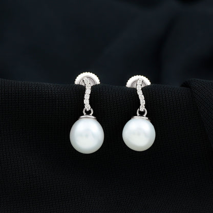14 Carat Freshwater Pearl Drop Earrings with Diamond