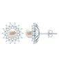 Freshwater Pearl Flower Statement Earrings with Diamond Halo