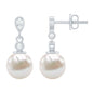 Natural Freshwater Pearl Drop Earrings with Diamond