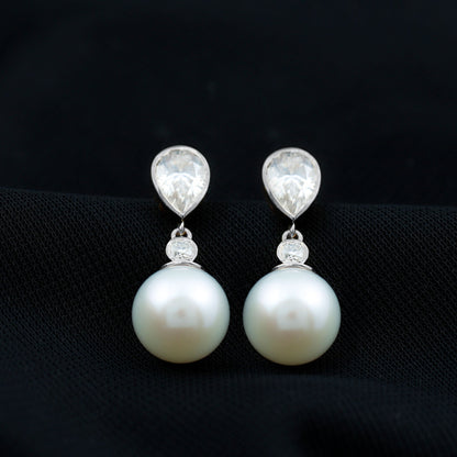 Real Freshwater Pearl and Moissanite Drop Earrings