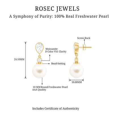 Real Freshwater Pearl and Moissanite Drop Earrings