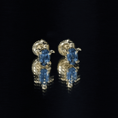 Genuine London Blue Topaz Tortoise Stud Earrings