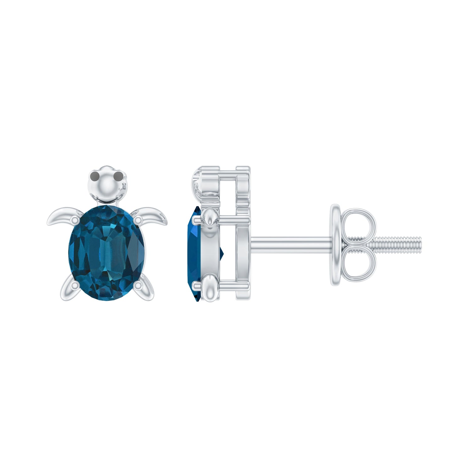 Genuine London Blue Topaz Tortoise Stud Earrings