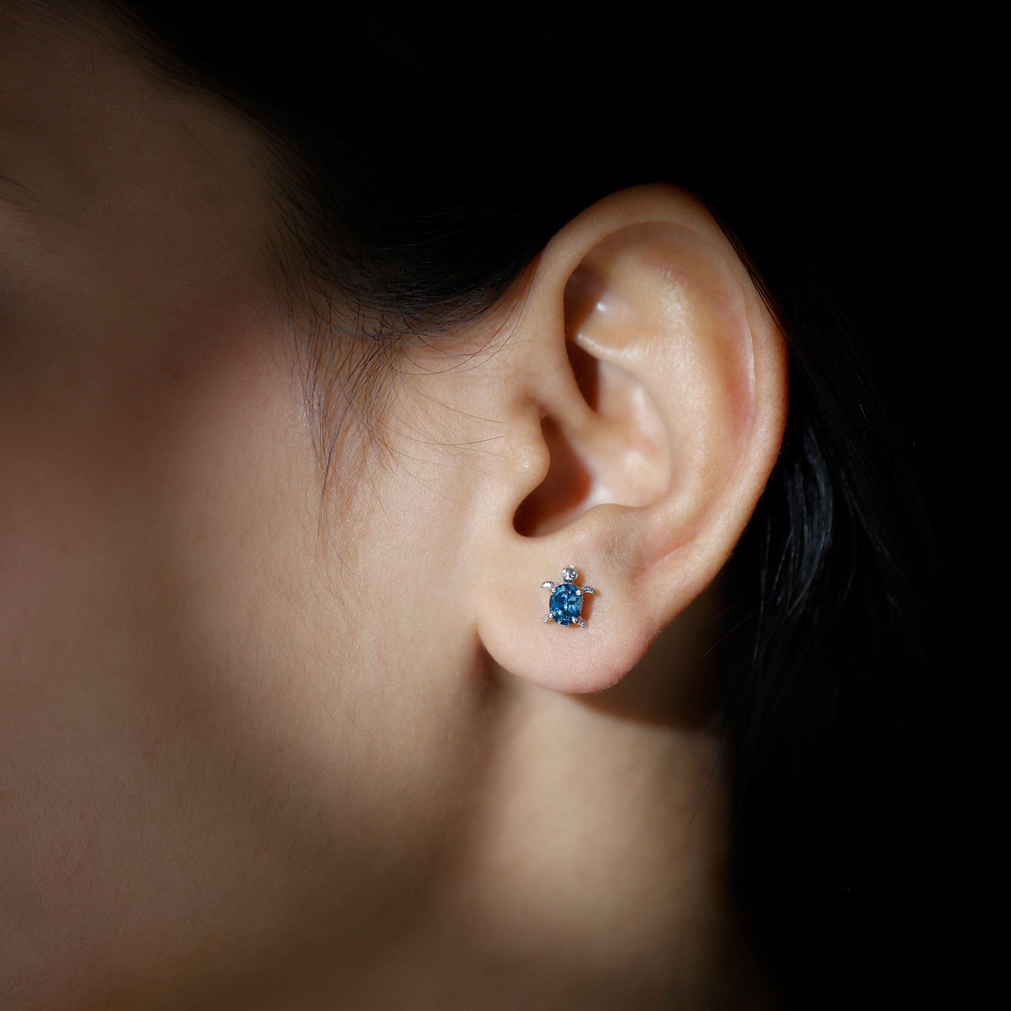 Genuine London Blue Topaz Tortoise Stud Earrings