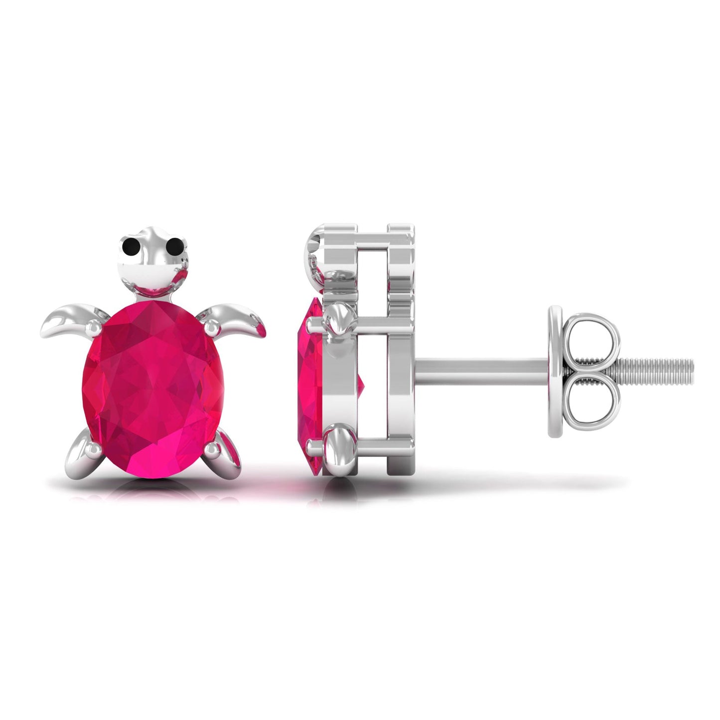 1.2 Carat Turtle Stud Earrings with Oval Cut Ruby