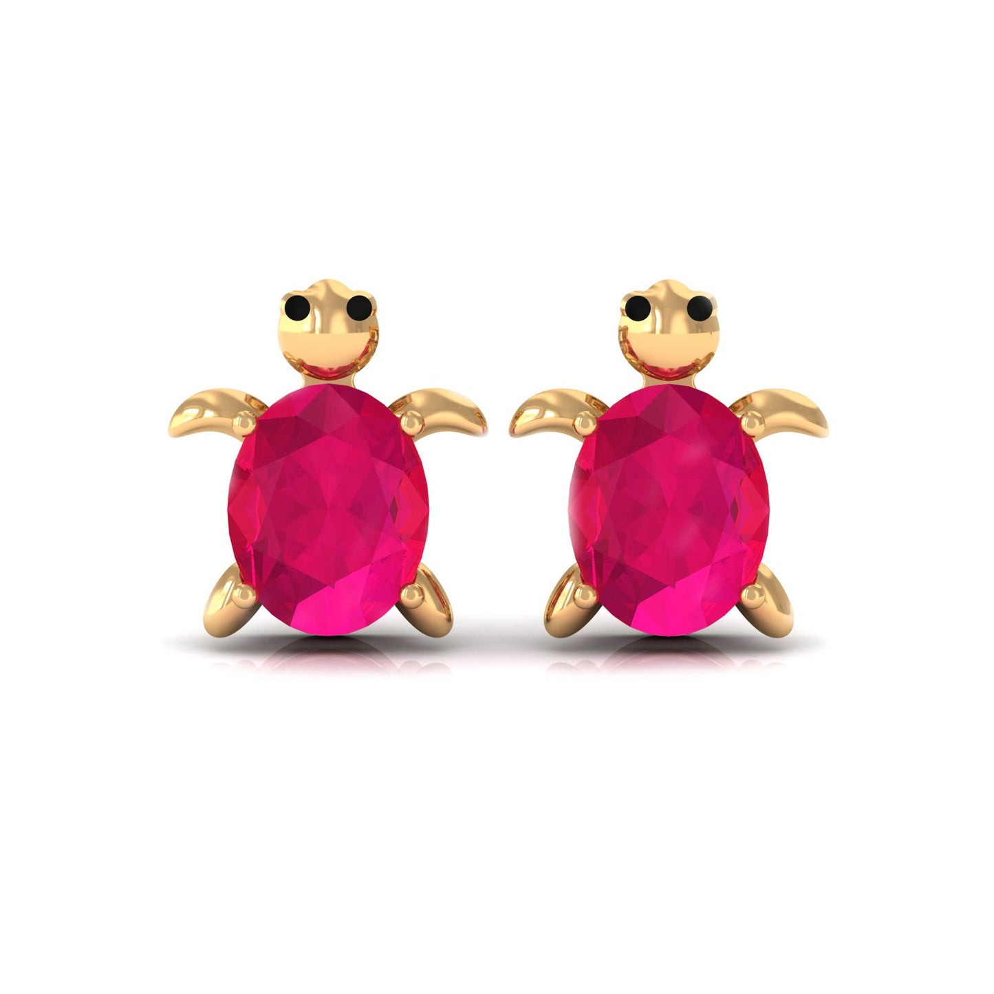 1.2 Carat Turtle Stud Earrings with Oval Cut Ruby