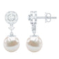 Genuine 6 Carat Freshwater Cultured Pearl Drop Earrings with Diamonds