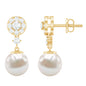 Genuine 6 Carat Freshwater Cultured Pearl Drop Earrings with Diamonds