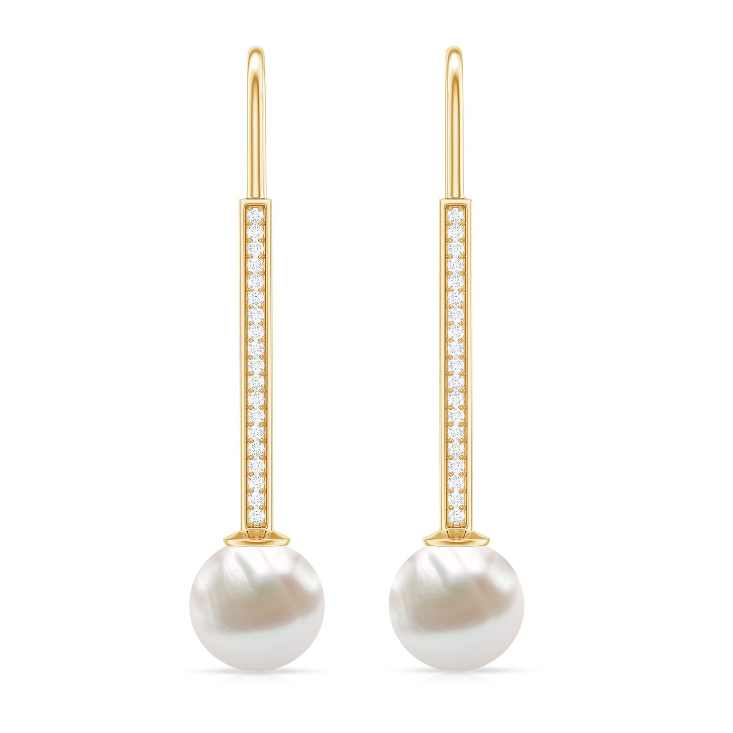 Cultured Freshwater Pearl Diamond Dangle Earrings with Fish Hook