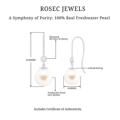 Real Freshwater Pearl Drop Earrings with Diamond