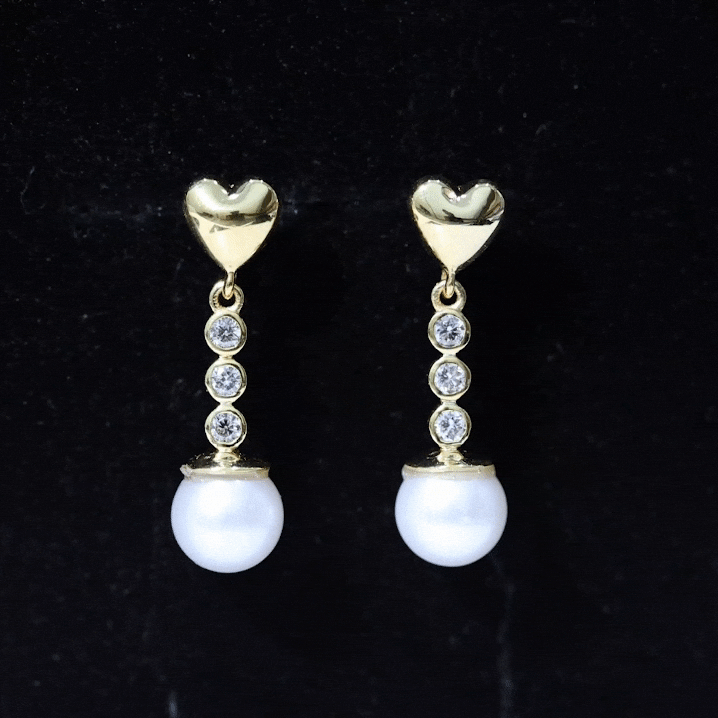 Genuine 6 Carat Freshwater Pearl and Diamond Dangle Earrings