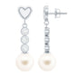 Genuine 6 Carat Freshwater Pearl and Diamond Dangle Earrings