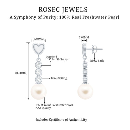 Genuine 6 Carat Freshwater Pearl and Diamond Dangle Earrings