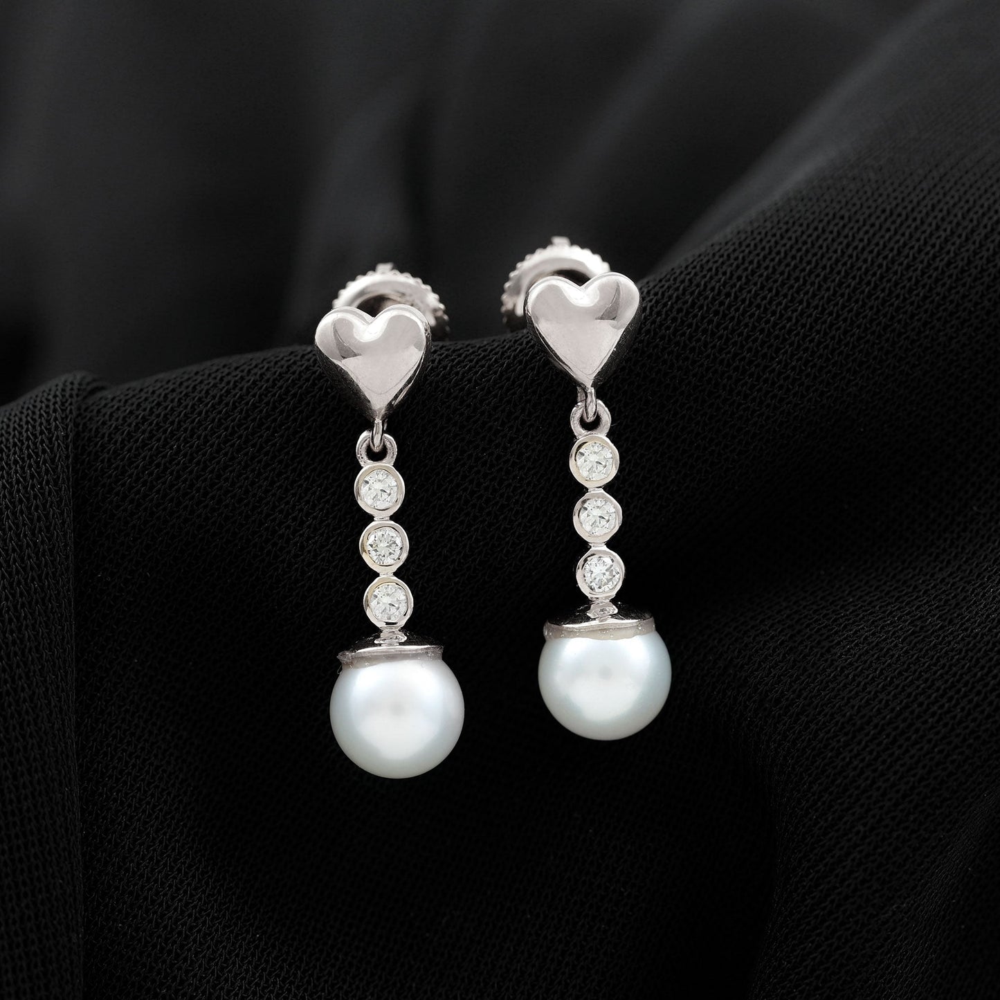 Genuine 6 Carat Freshwater Pearl and Diamond Dangle Earrings