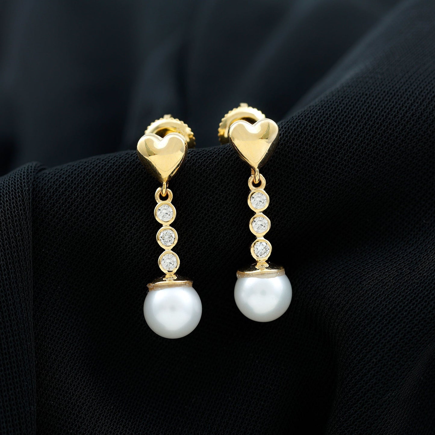 Genuine 6 Carat Freshwater Pearl and Diamond Dangle Earrings