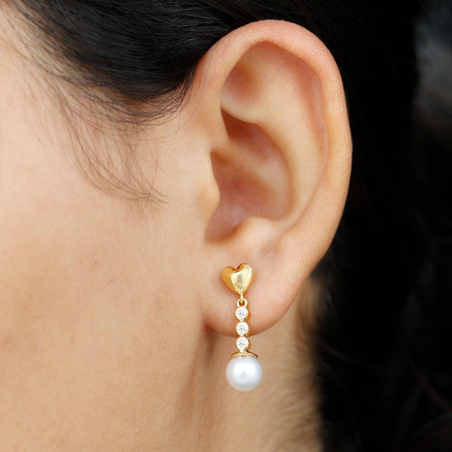 Genuine 6 Carat Freshwater Pearl and Diamond Dangle Earrings