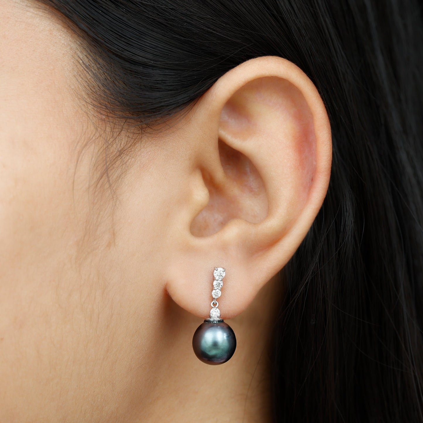 Certified Tahitian Black Pearl Drop Earrings with Diamonds