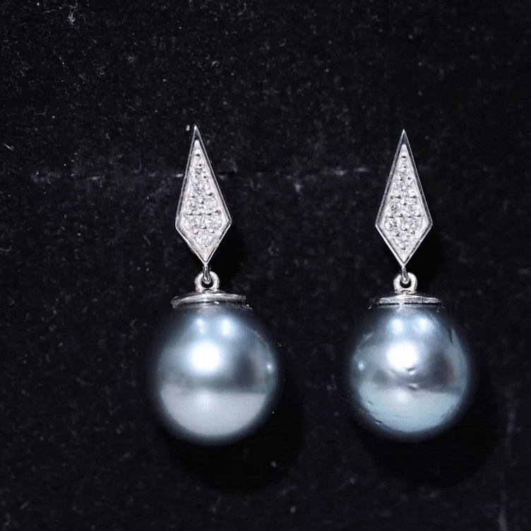 Art Deco Inspired Tahitian Pearl and Diamond Drop Earrings