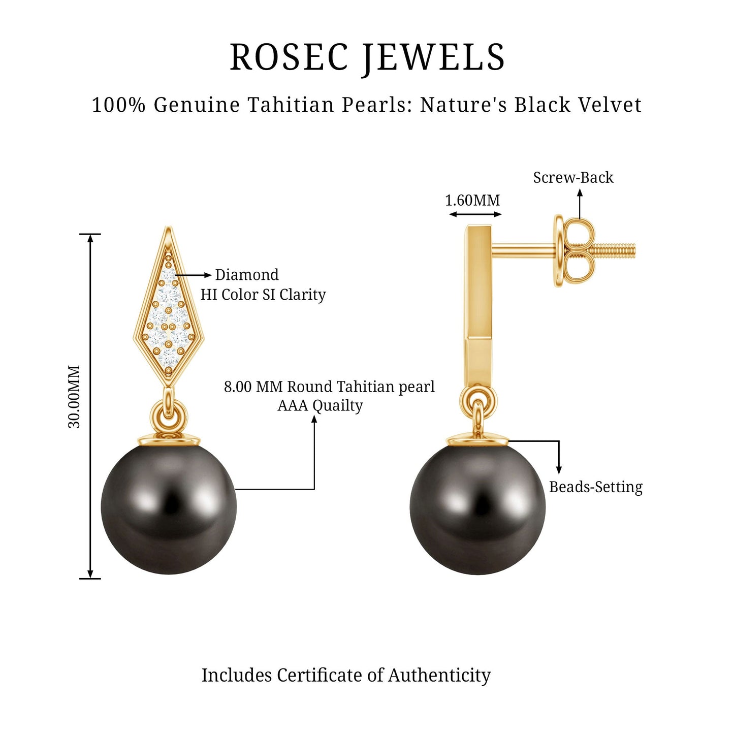 Art Deco Inspired Tahitian Pearl and Diamond Drop Earrings
