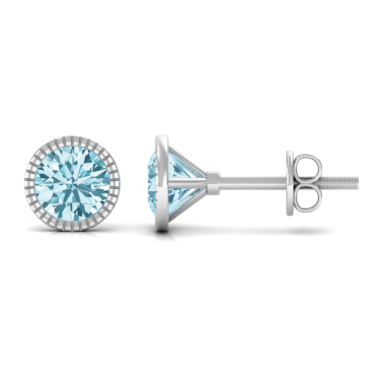 1.6 Carat Round Cut Aquamarine Martini Stud Earring