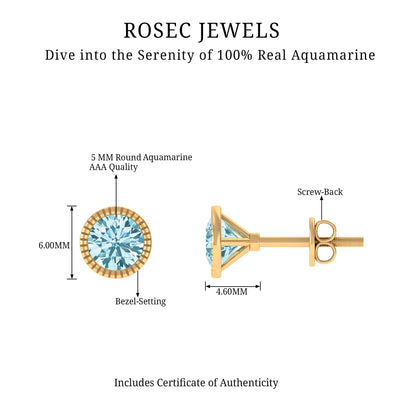 1.6 Carat Round Cut Aquamarine Martini Stud Earring