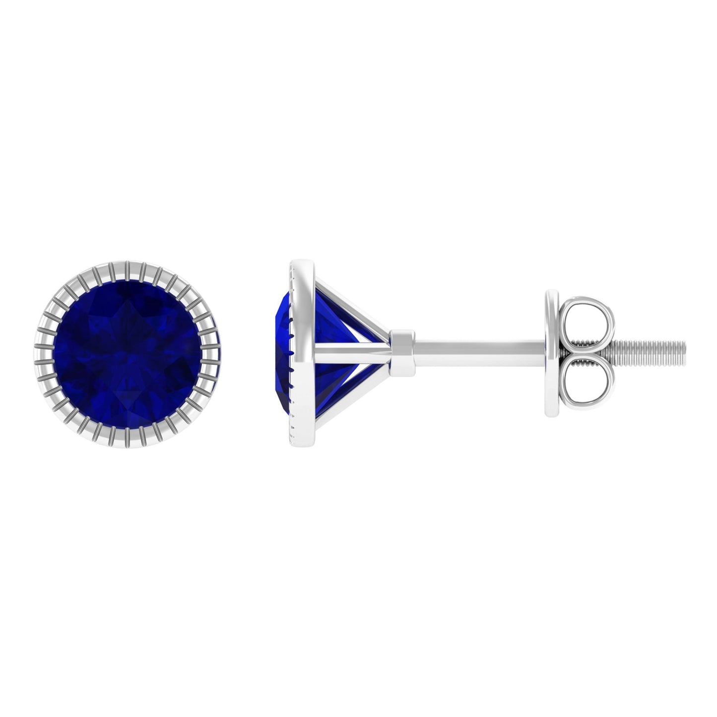 1.9 Carat Round Blue Sapphire Solitaire Stud Earrings in Bezel Setting