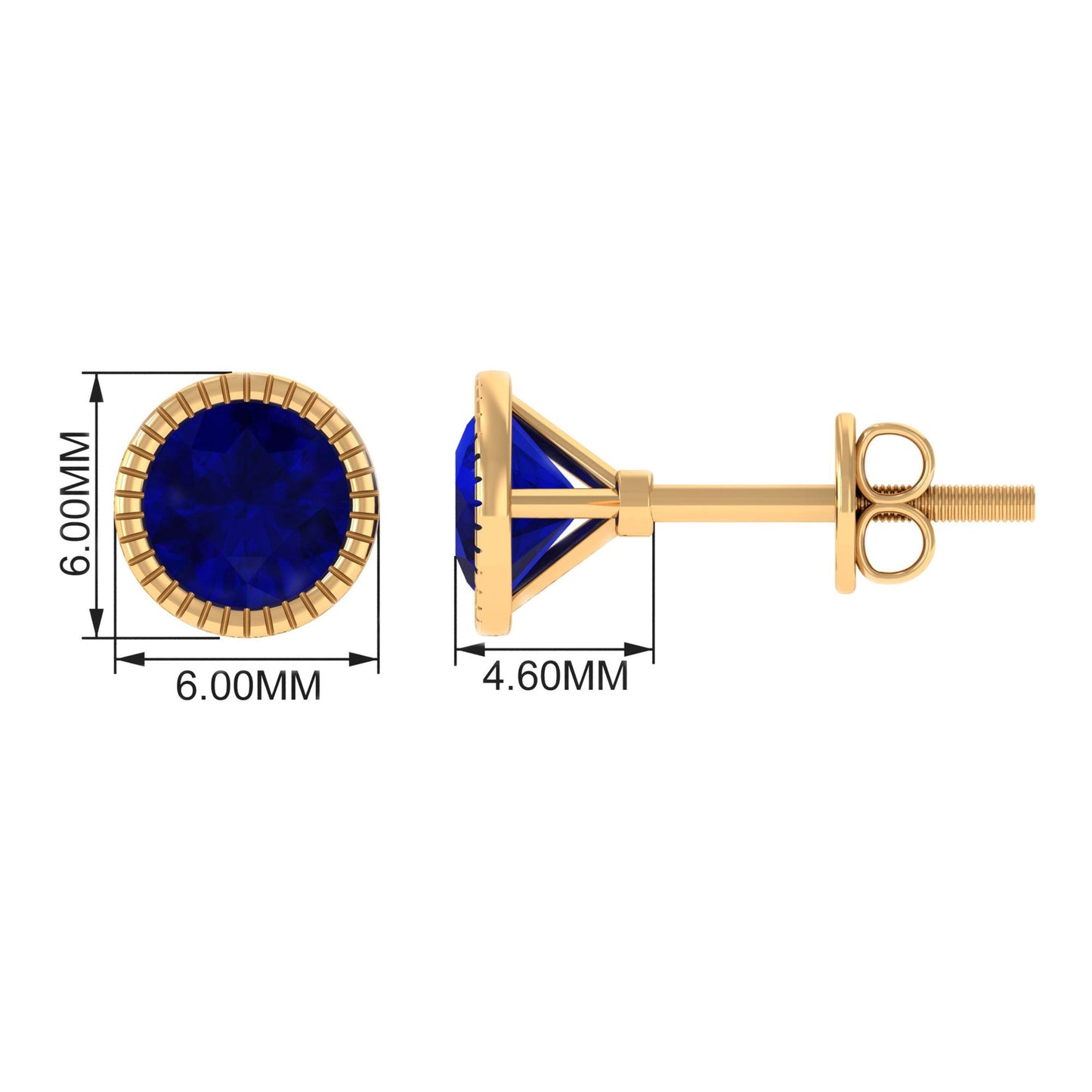 1.9 Carat Round Blue Sapphire Solitaire Stud Earrings in Bezel Setting