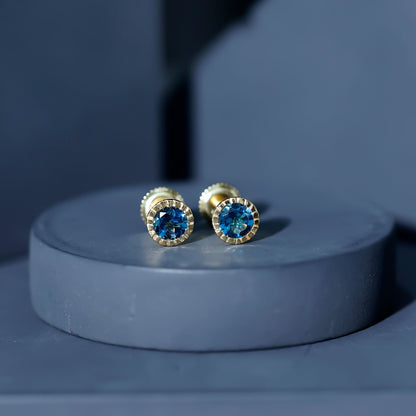 Genuine London Blue Topaz Martini Stud Earrings