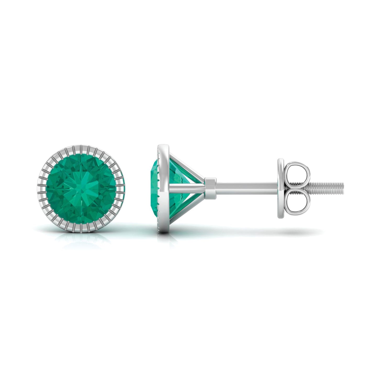 0.9 Carat Bezel Set Round Emerald Solitaire Stud Earrings