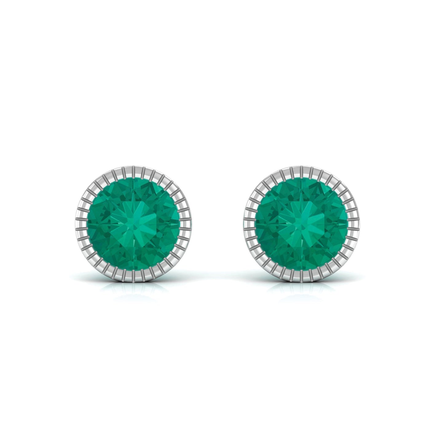 0.9 Carat Bezel Set Round Emerald Solitaire Stud Earrings