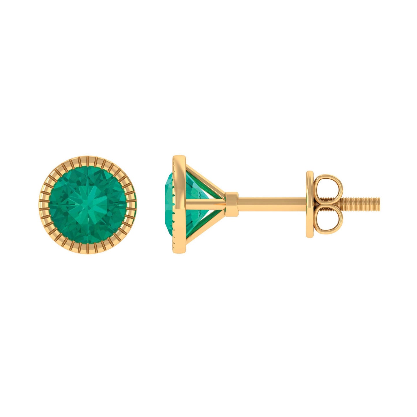0.9 Carat Bezel Set Round Emerald Solitaire Stud Earrings