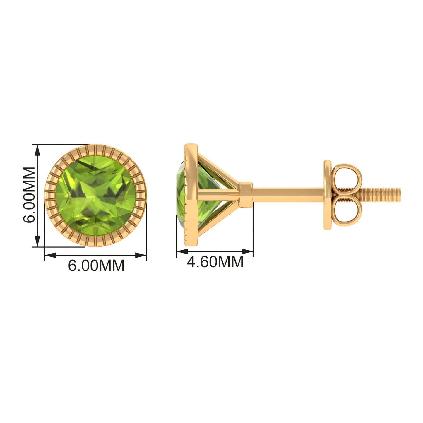 Round Peridot Solitaire Stud Earrings in Bezel Setting