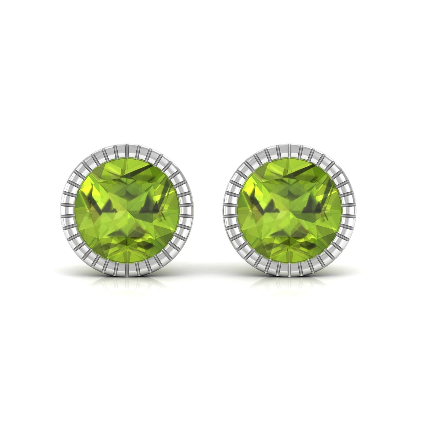 Round Peridot Solitaire Stud Earrings in Bezel Setting