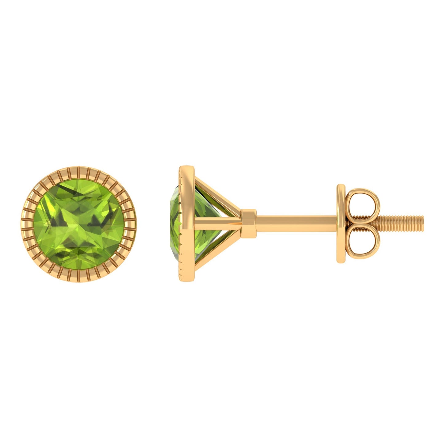 Round Peridot Solitaire Stud Earrings in Bezel Setting
