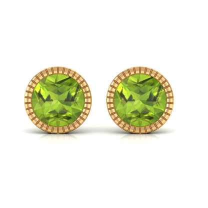 Round Peridot Solitaire Stud Earrings in Bezel Setting