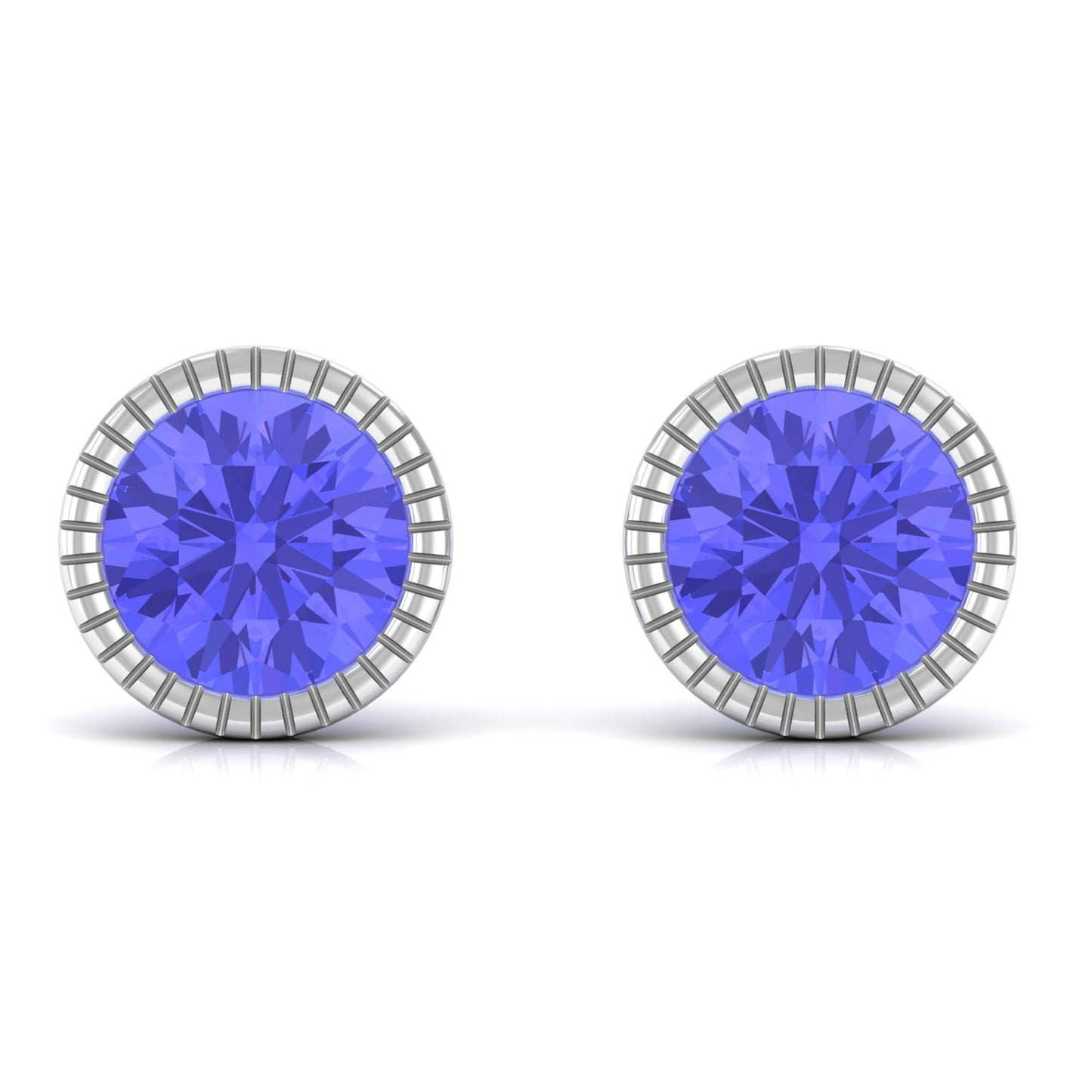 1 CT Round Cut Natural Tanzanite Solitaire Stud Earring in Bezel Setting