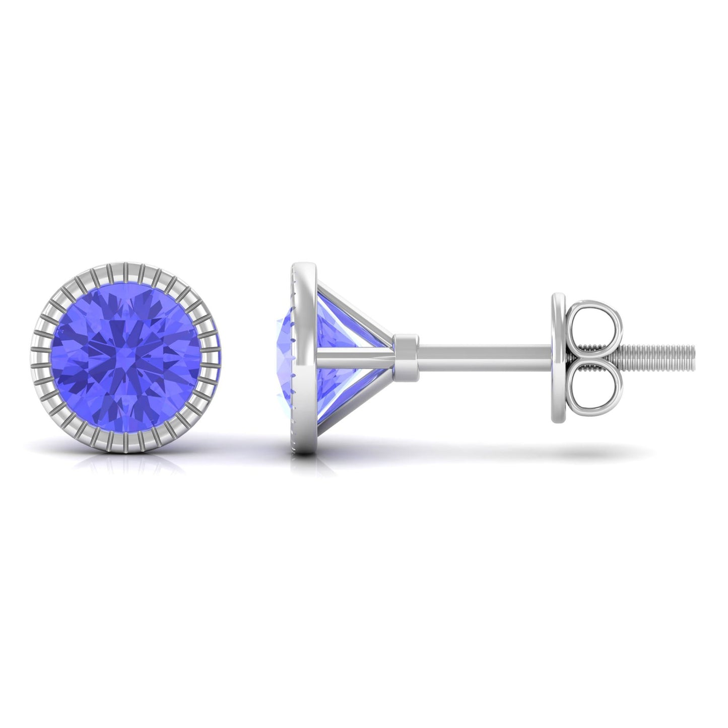 1 CT Round Cut Natural Tanzanite Solitaire Stud Earring in Bezel Setting