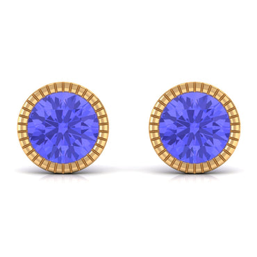 1 CT Round Cut Natural Tanzanite Solitaire Stud Earring in Bezel Setting