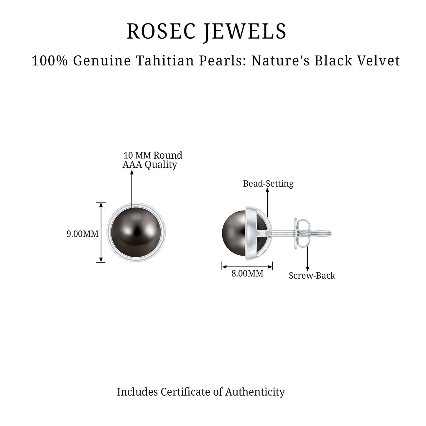 16 Carat Genuine Tahitian Black Pearl Stud Earring With Certificate