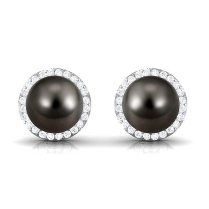 15 Carat Black Pearl and Diamond Halo Stud Earrings