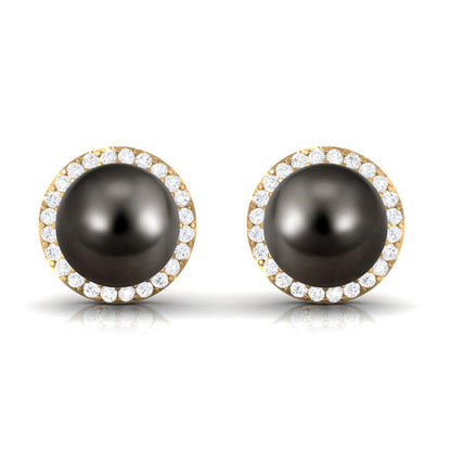 15 Carat Black Pearl and Diamond Halo Stud Earrings