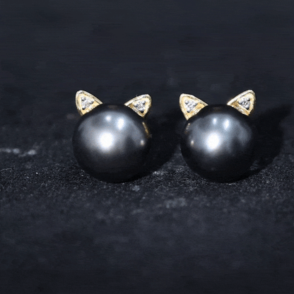 Natural Black Pearl Hello Kitty Earring with Certificate