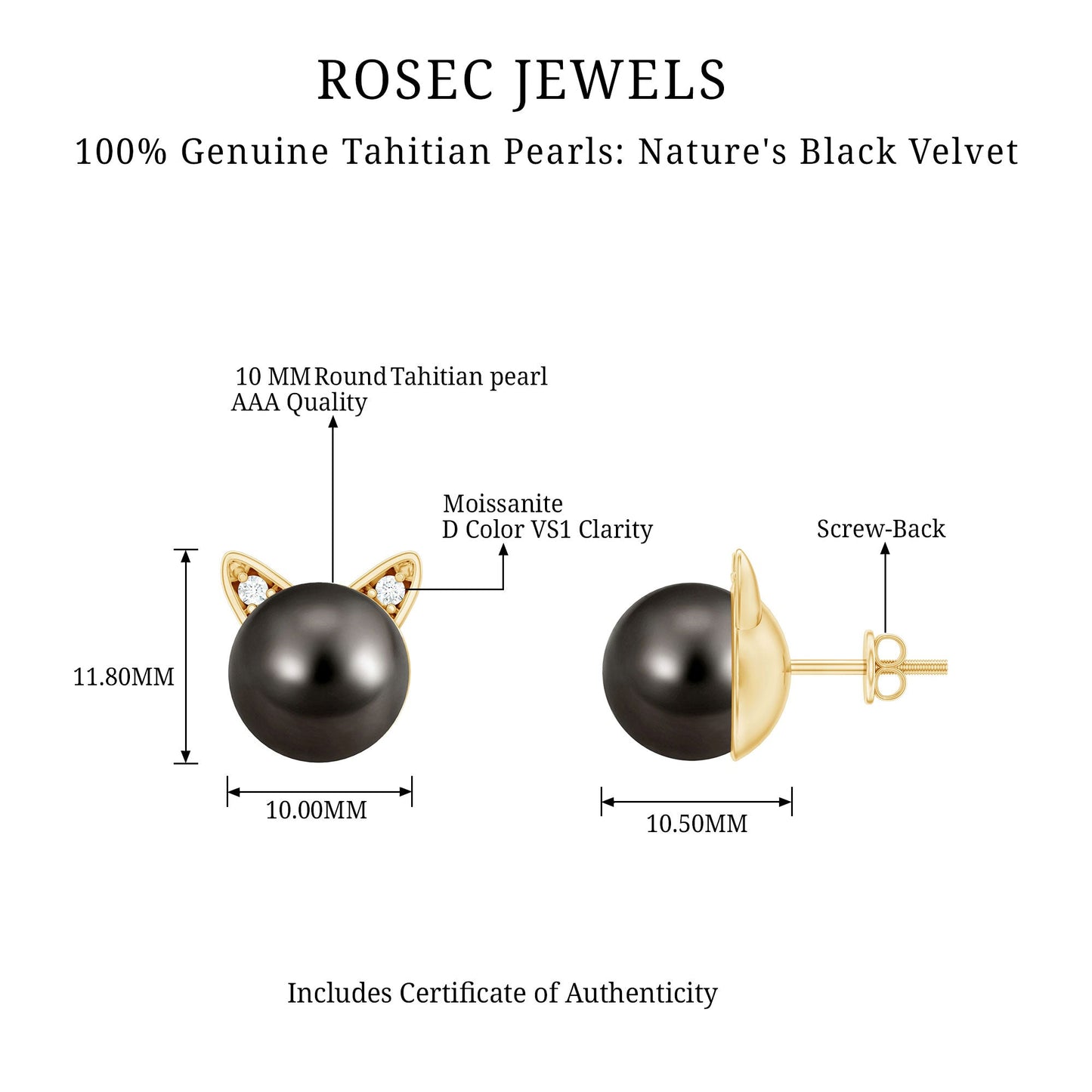 Natural Black Pearl Hello Kitty Earring with Certificate