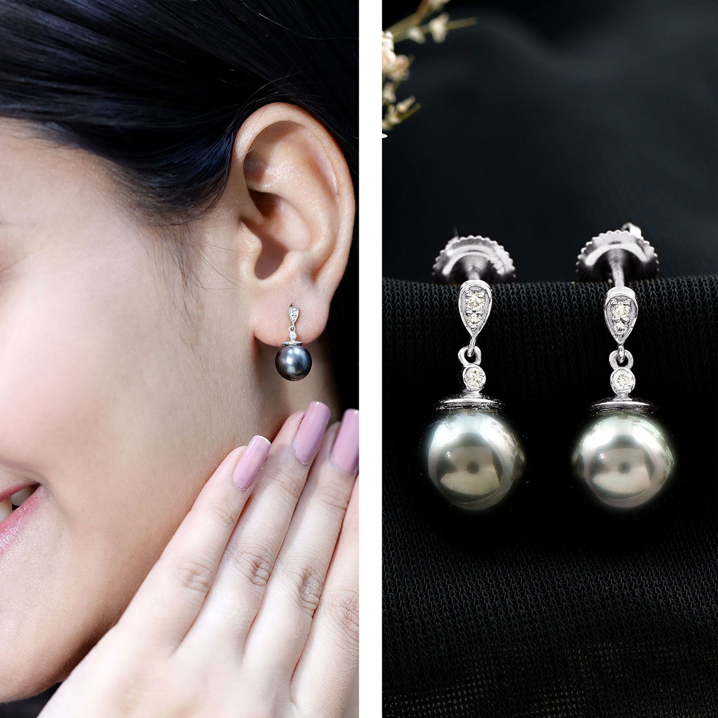 15 Carat Tahitian Pearl Drop Earrings with Diamond
