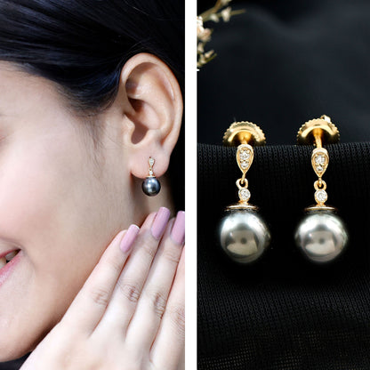 15 Carat Tahitian Pearl Drop Earrings with Diamond