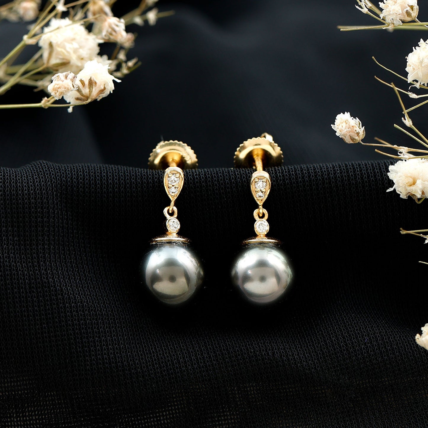 15 Carat Tahitian Pearl Drop Earrings with Diamond