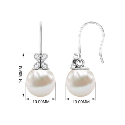 Natural Freshwater Pearl Drop Earrings with Flower Diamond