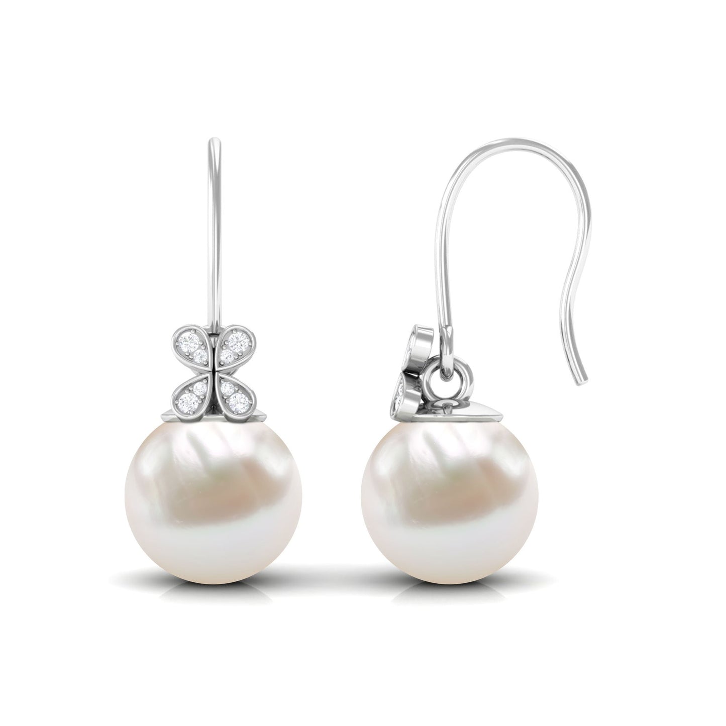 Natural Freshwater Pearl Drop Earrings with Flower Diamond