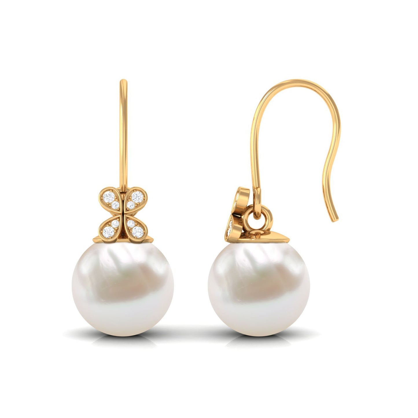 Natural Freshwater Pearl Drop Earrings with Flower Diamond
